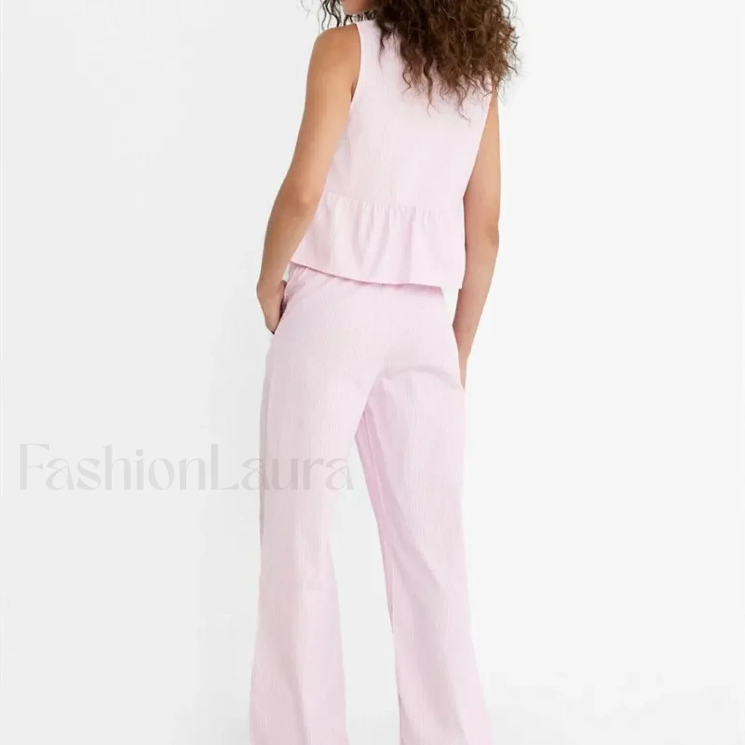 Striped Tie-up T-shirt Elastic Waist Pants Two Piece Set