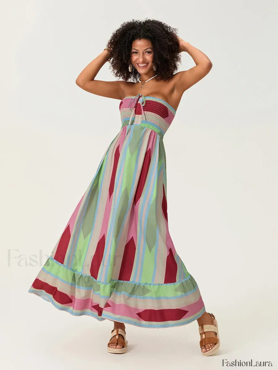 Striped Tube Top Boho Dress