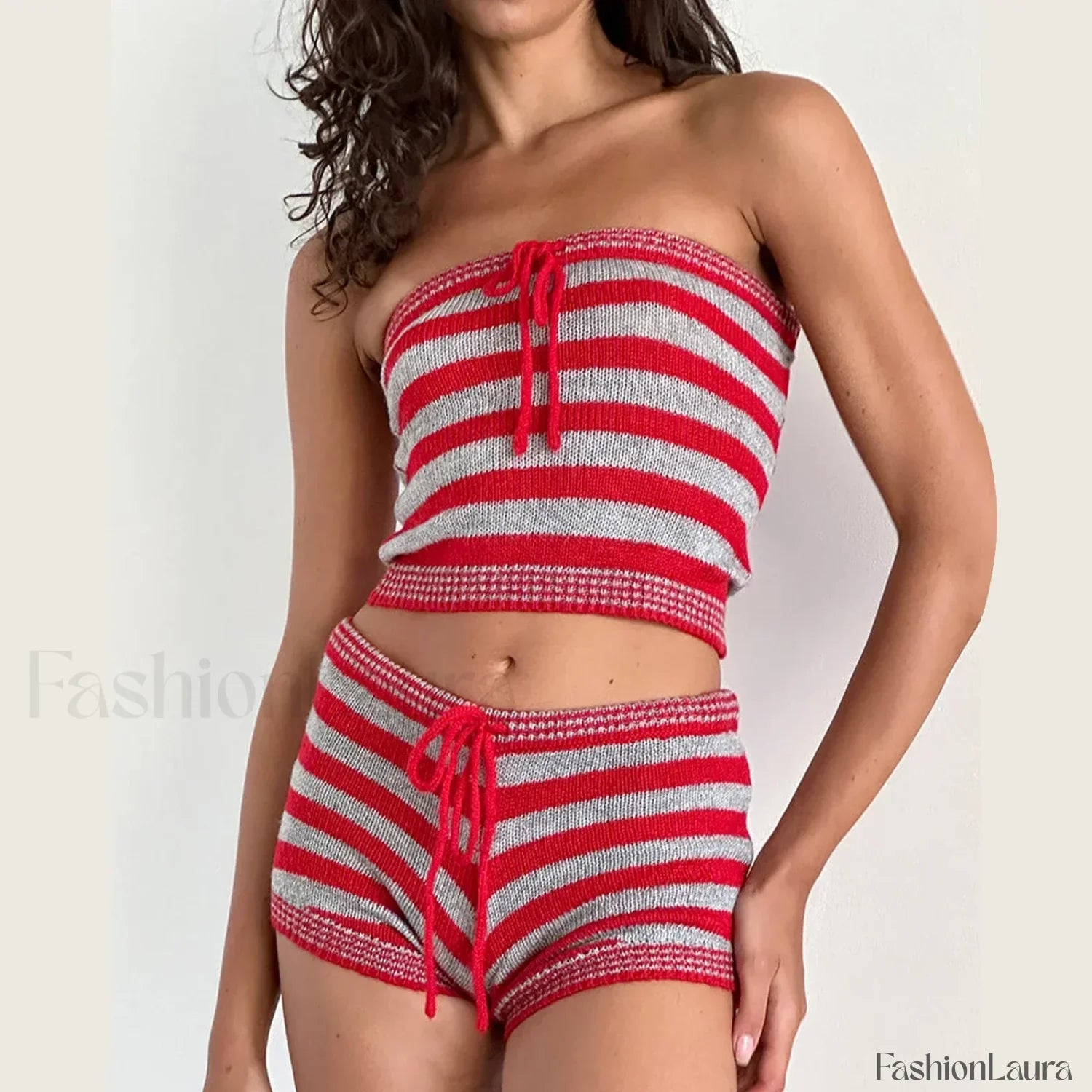 Striped Tube Top Shorts Two Piece Set
