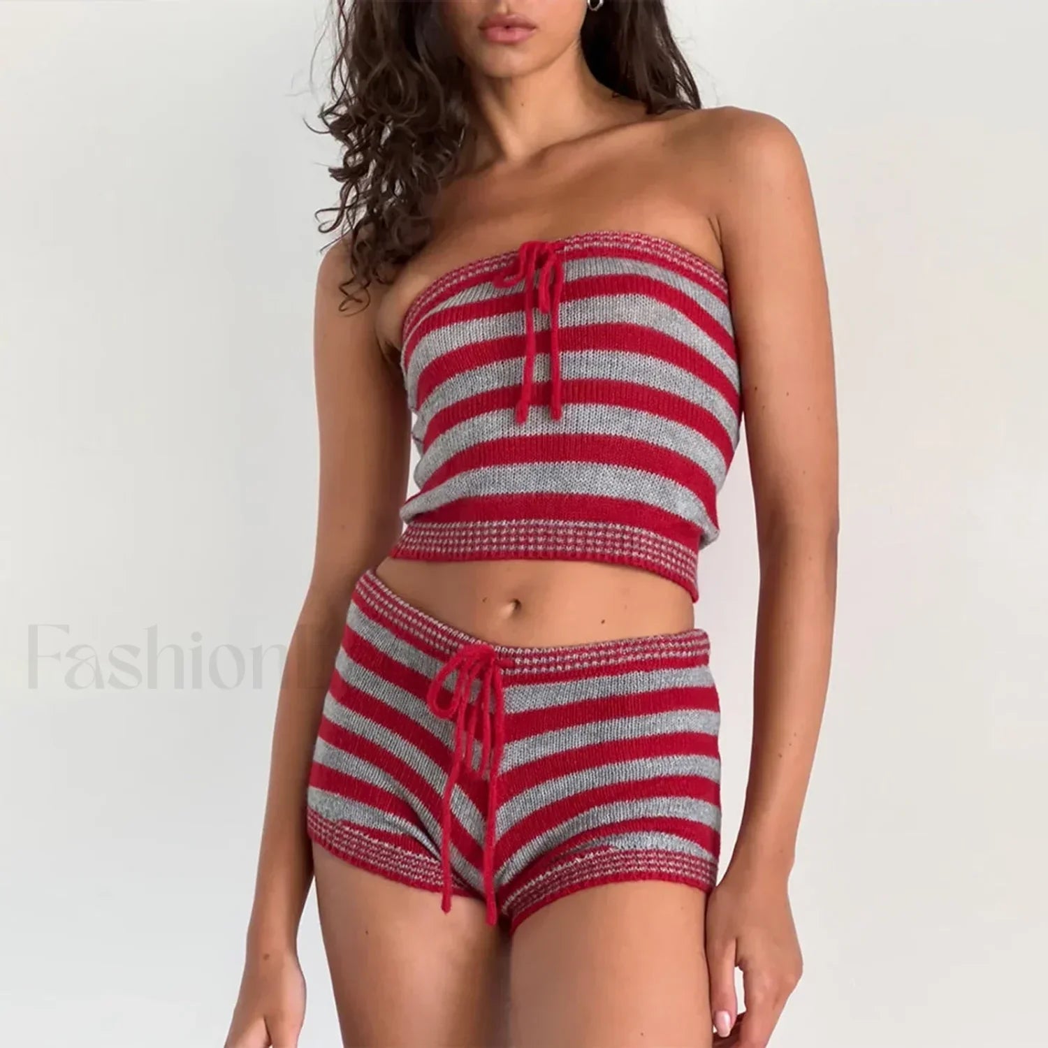 Striped Tube Top Shorts Two Piece Set
