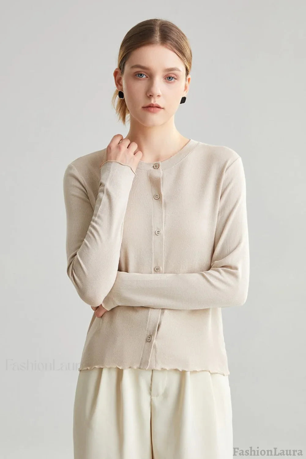 Structured Tencel Cardigan Beige / S