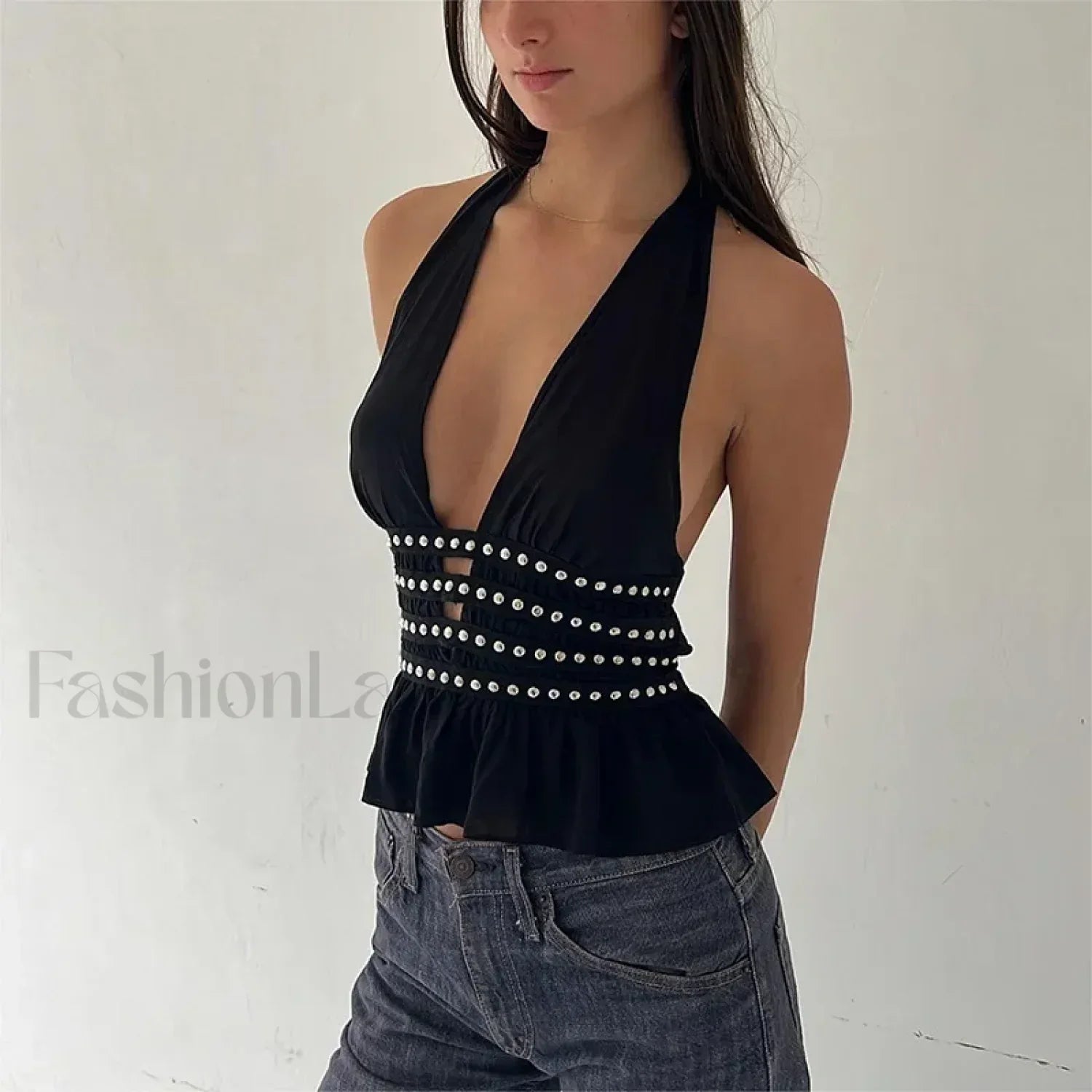 Studded Grunge Halter Crop Top