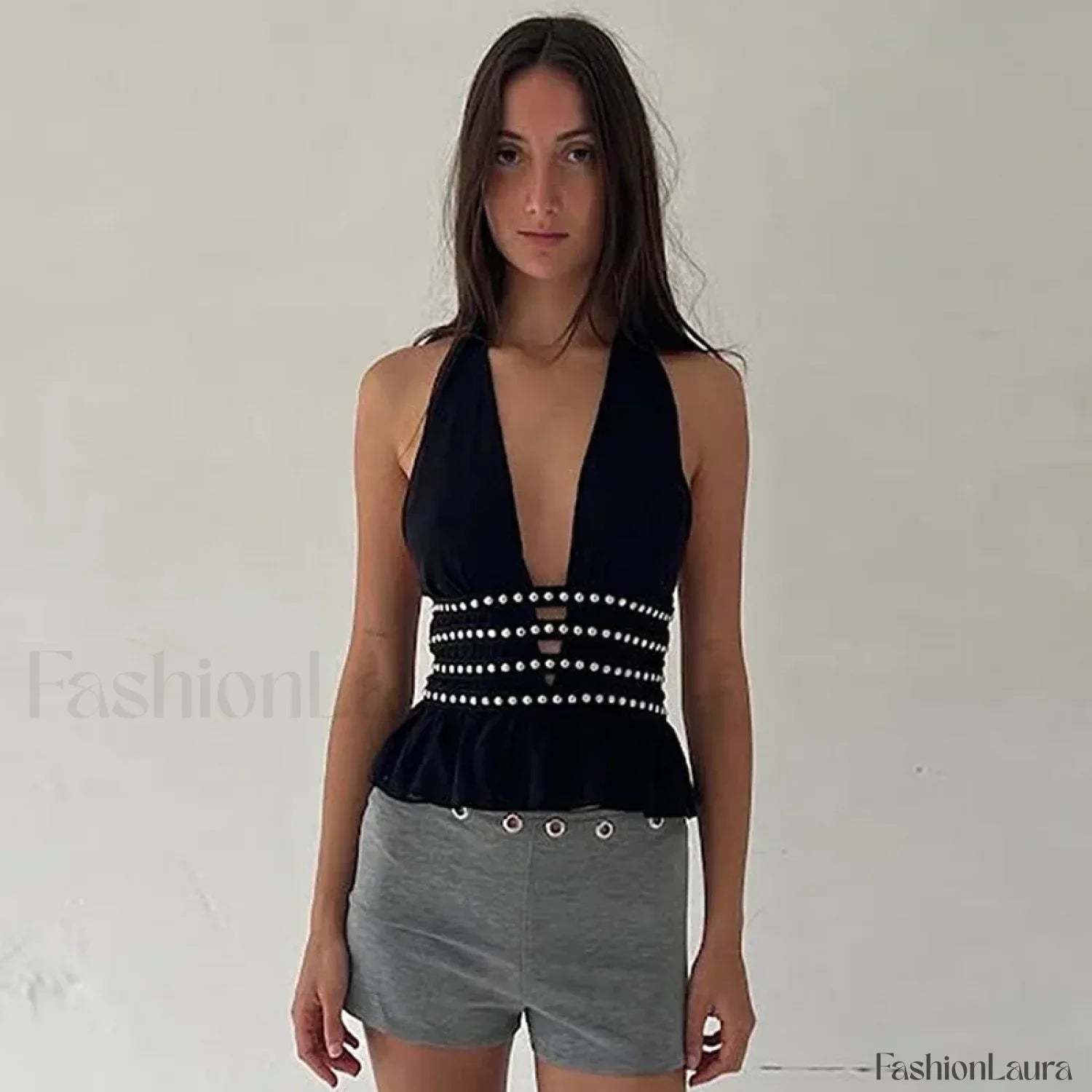 Studded Grunge Halter Crop Top