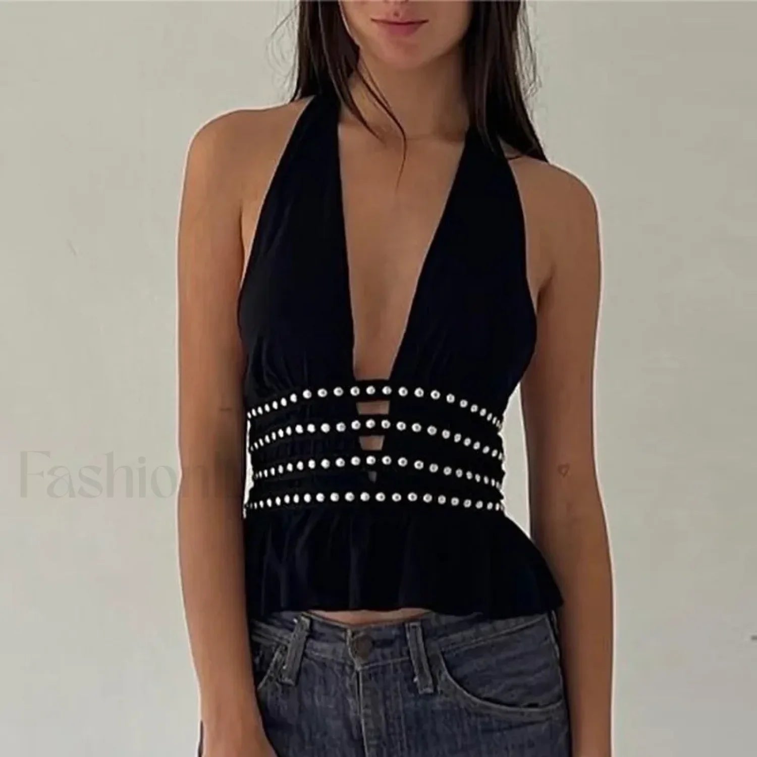 Studded Grunge Halter Crop Top