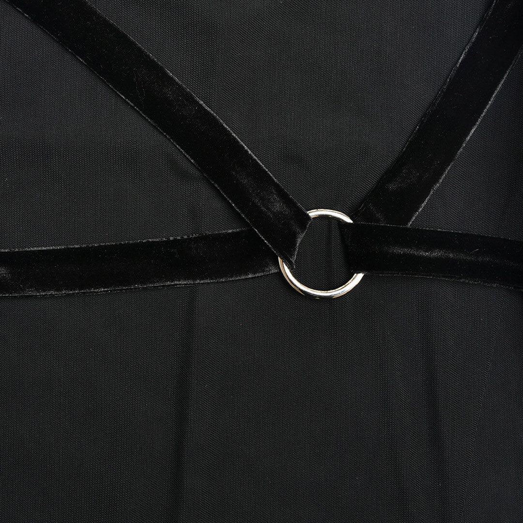High Split O Ring Halter Cowl Neck Backless Midi Dress - Black