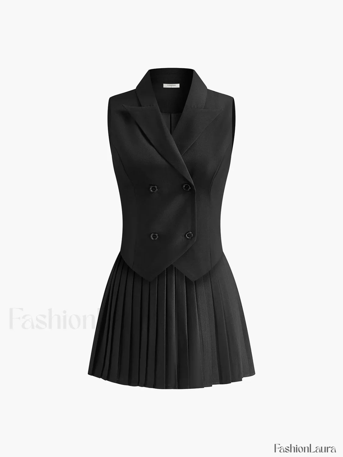 Suit Waistcoat With Pleated Mini Skirt Set