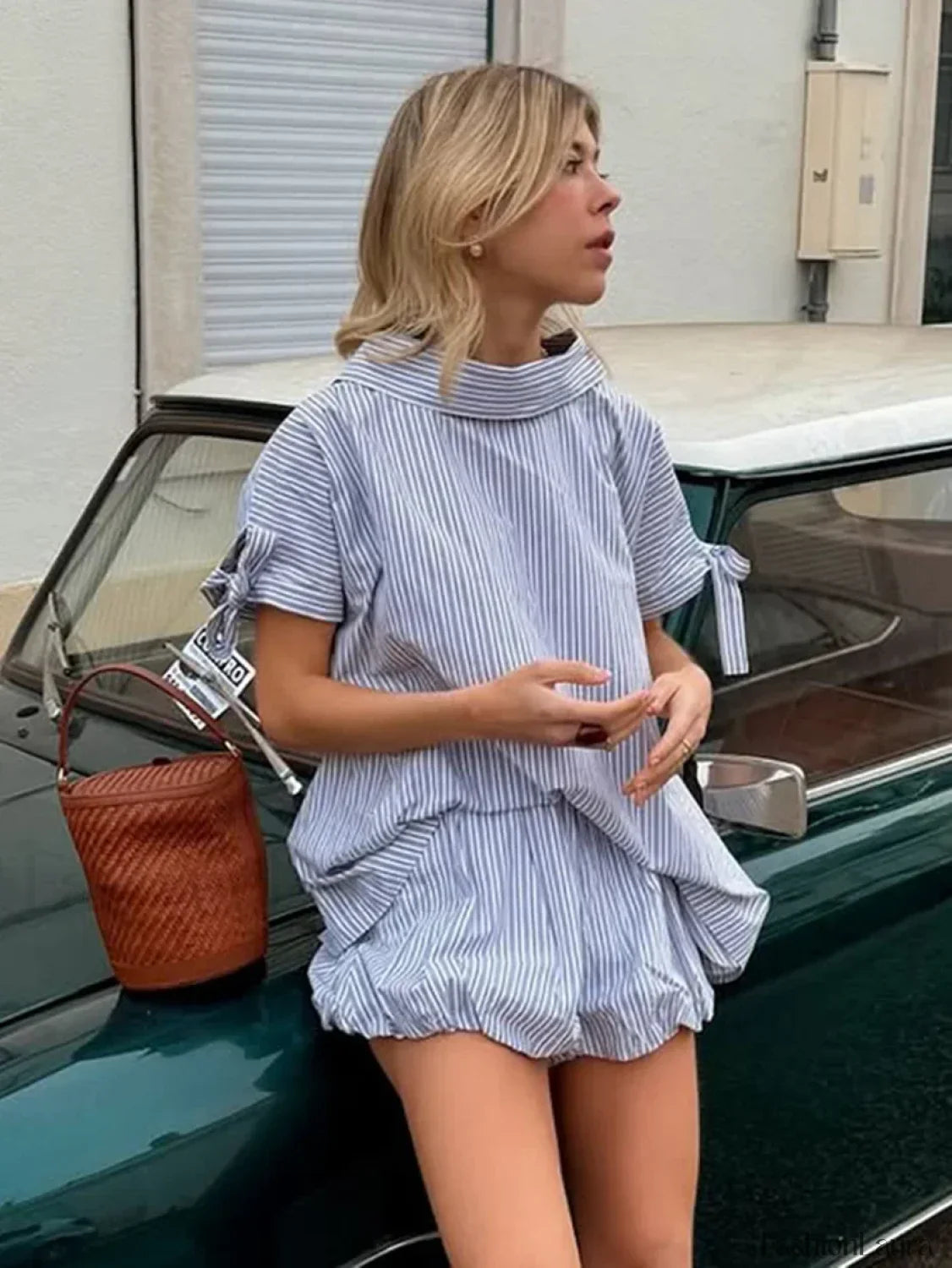 Summer Collar Pajama Shorts Two Piece Set