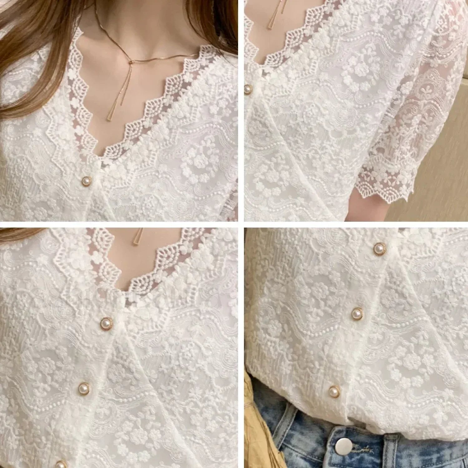 Summer Korean Lace Short-sleeved Top Blouse