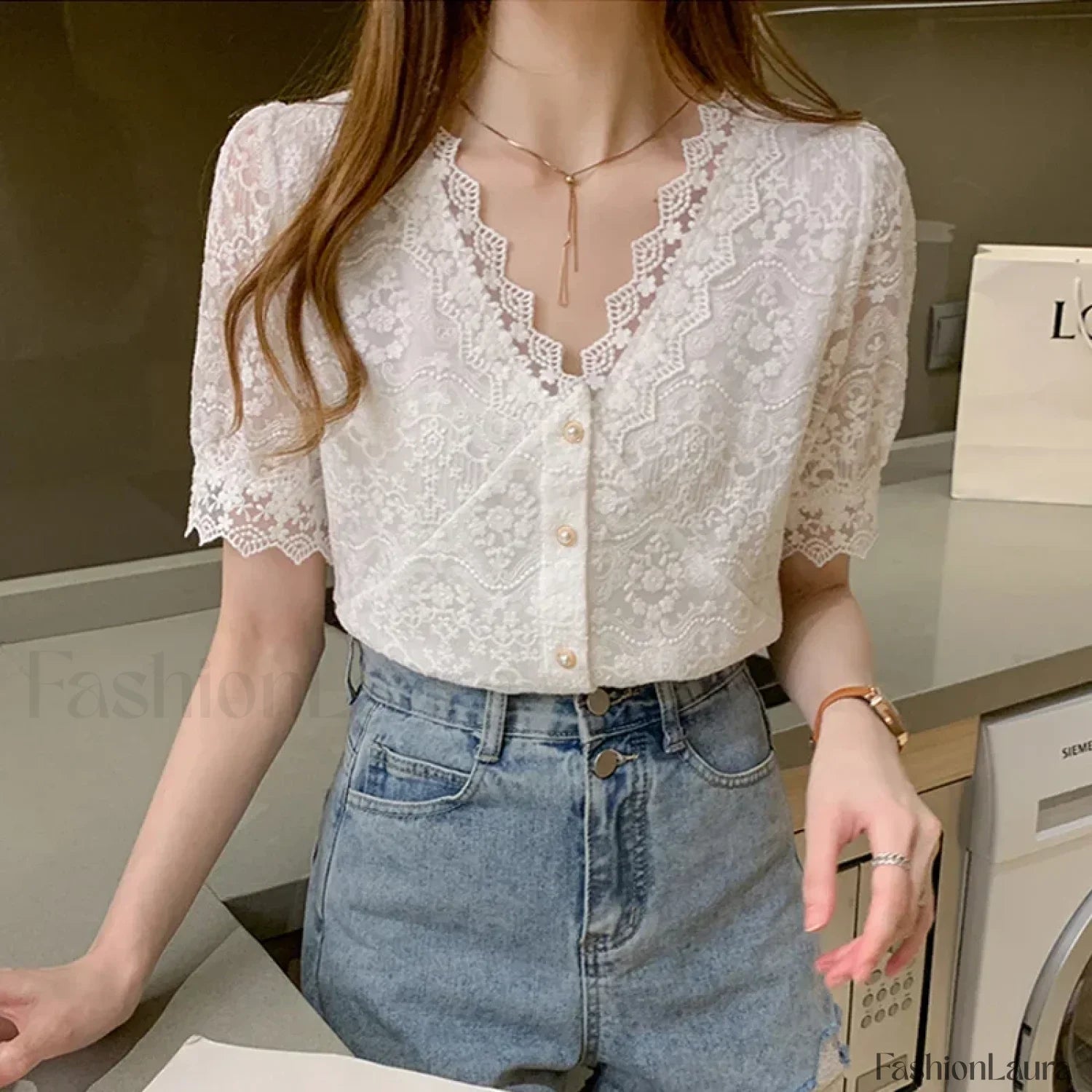Summer Korean Lace Short-sleeved Top Blouse