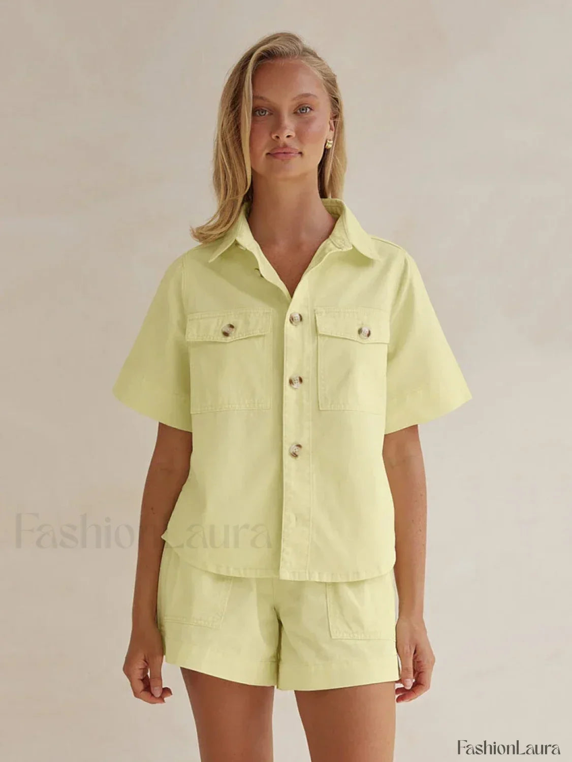 Summer Short Sleeve Pajama Shorts Two Piece Set