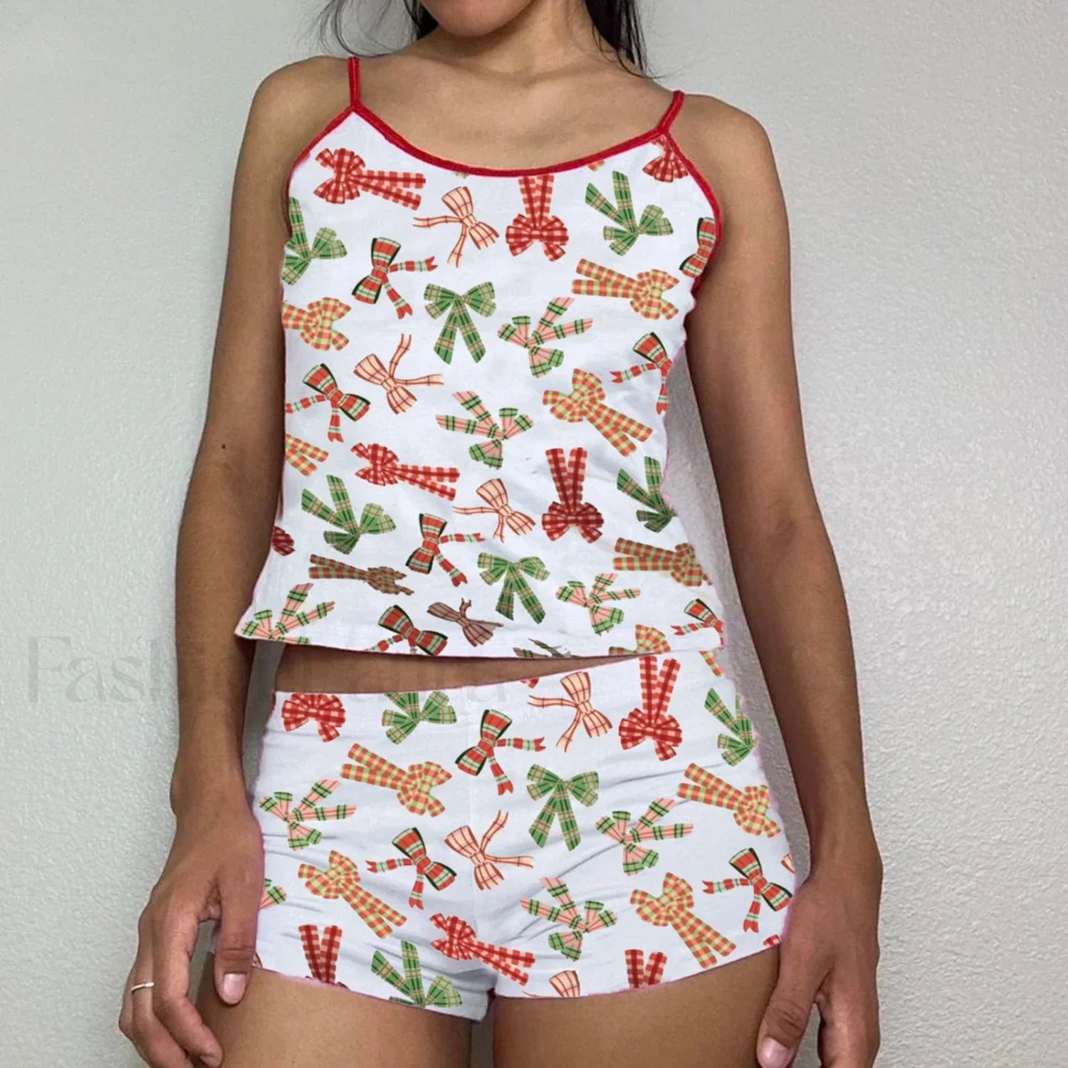 Summer Shorts Strawberry Cherry Bow Camisole Two Piece Set