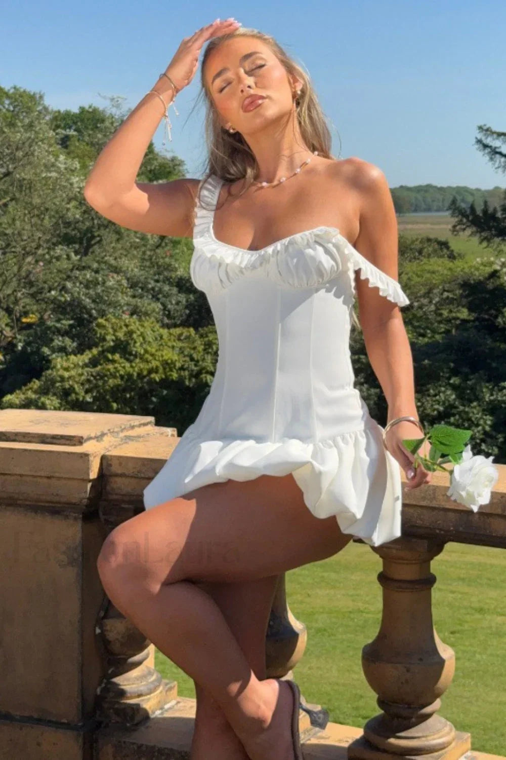 Sweet Ruffled Waist-Cinched Peplum Cami Mini Dress