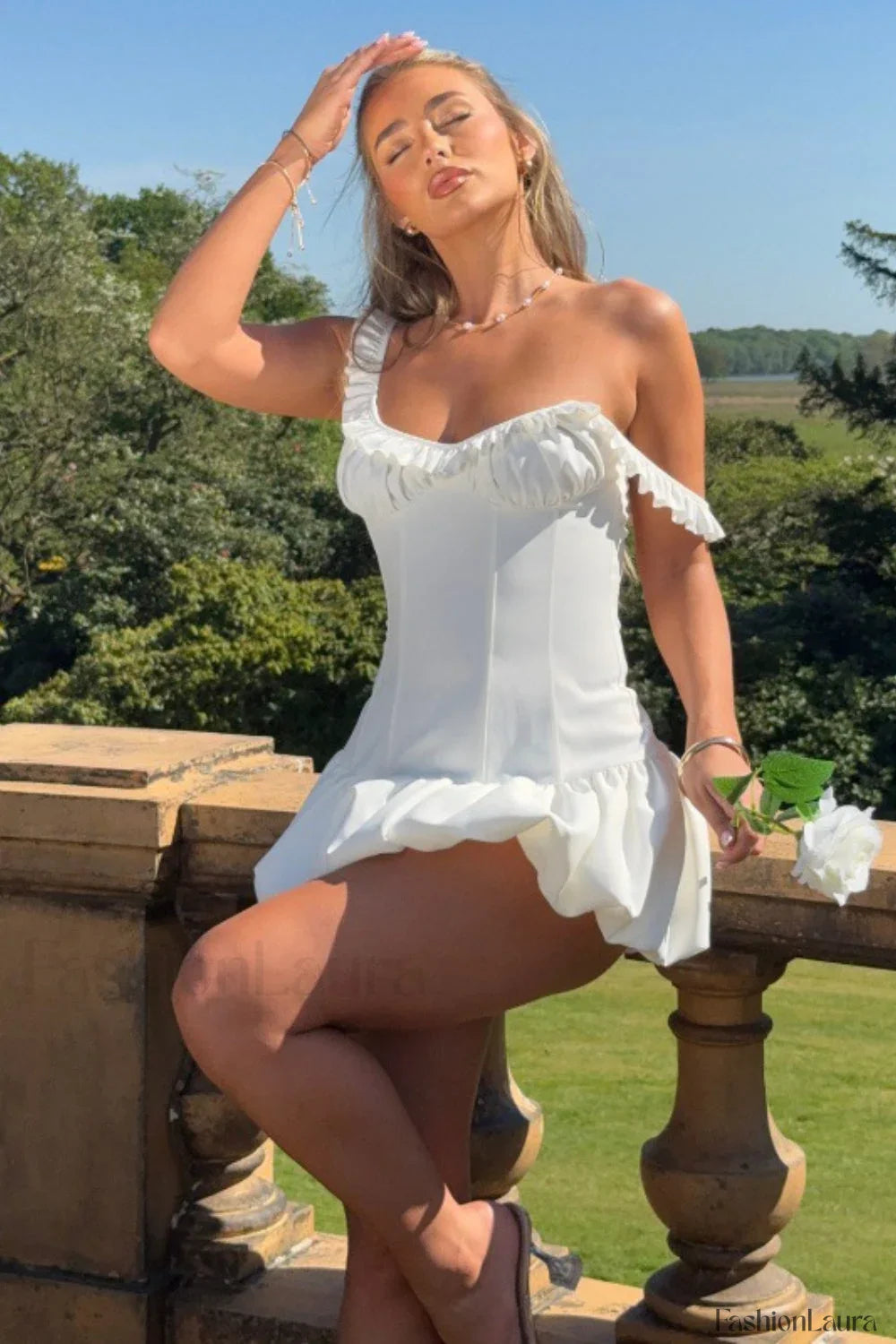 Sweet Ruffled Waist-Cinched Peplum Cami Mini Dress