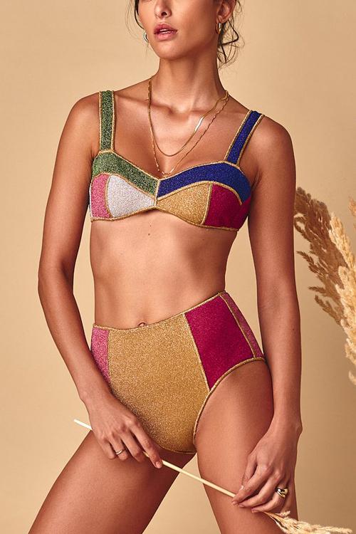 Glitter Color Block Bikini Set