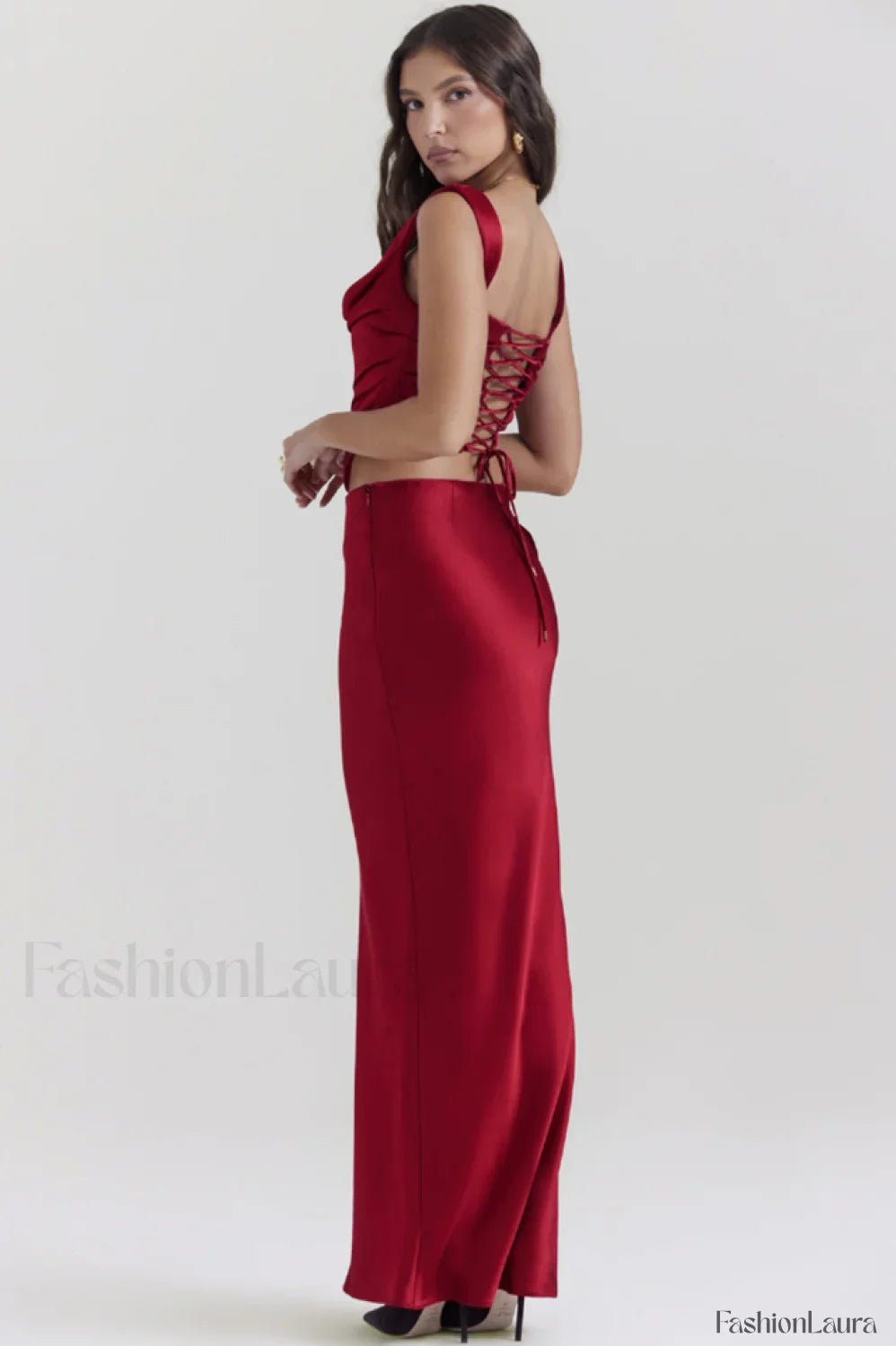 Sydel Satin Bias Charming Cut Maxi Skirt Set