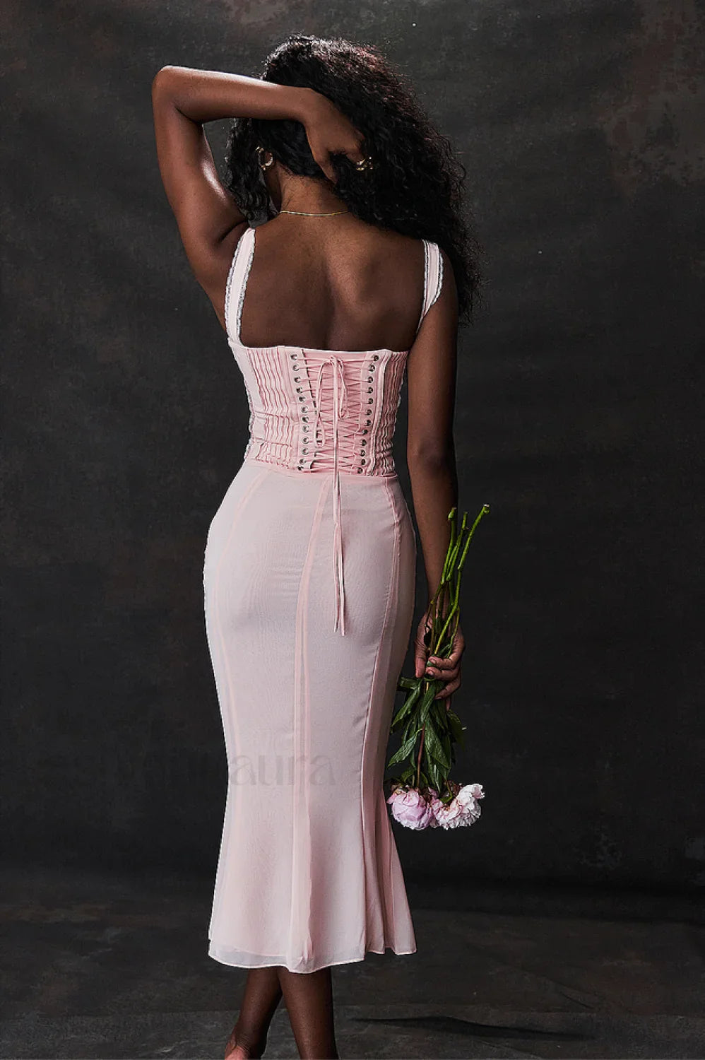 Syrah Soft Peach Charming Strappy Midi Dress