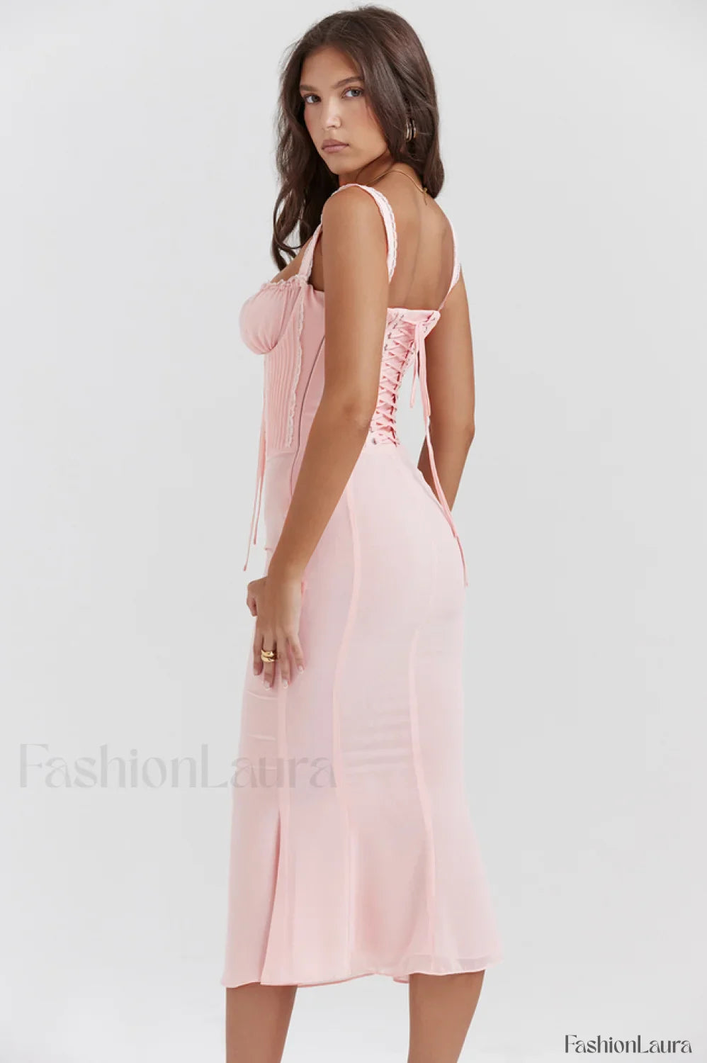 Syrah Soft Peach Charming Strappy Midi Dress