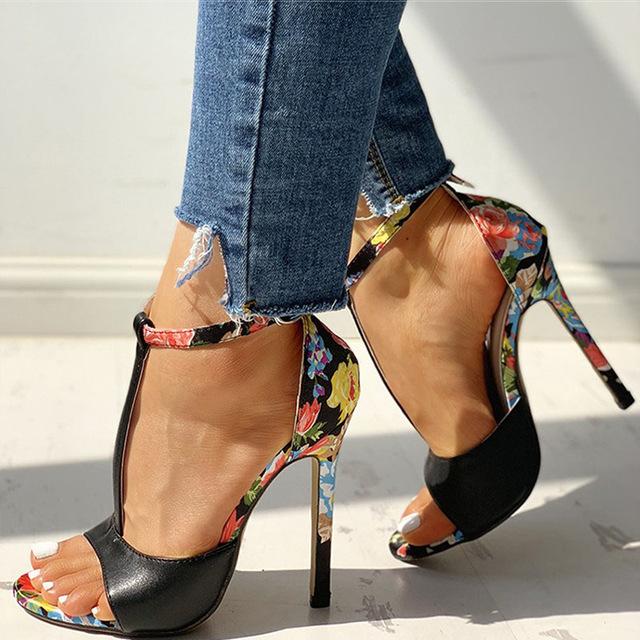 T-Strap High Heels Peep Toe Sandals