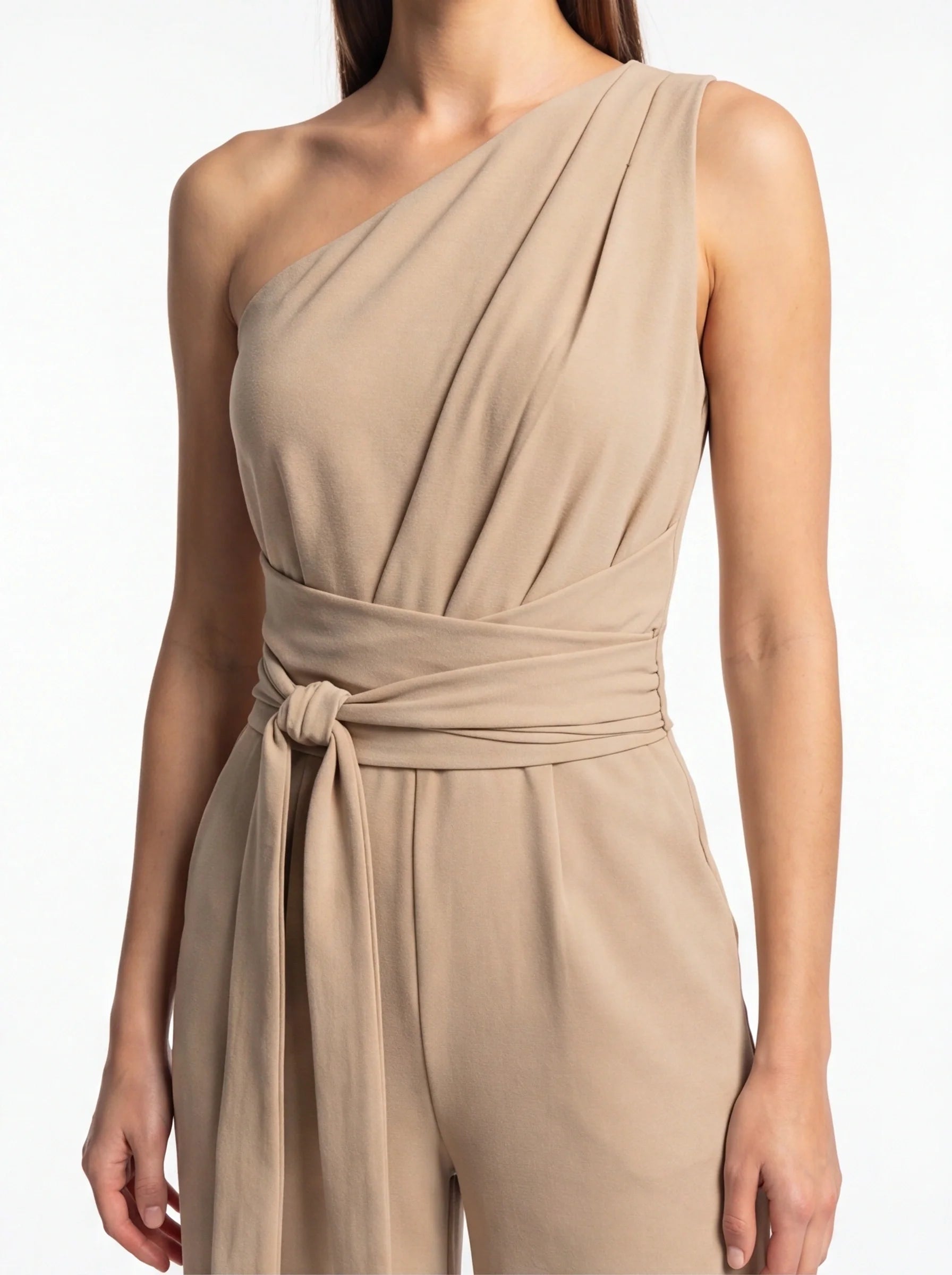 Elegant Asymmetric Wide-Leg Jumpsuit with Pockets & Adjustable Straps