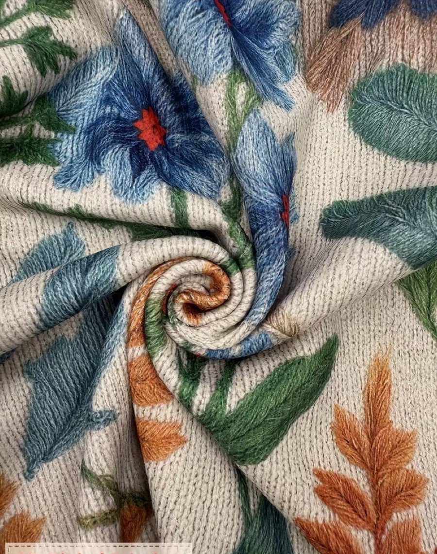 Floral Zip Front Stand Collar Knit Cardigan