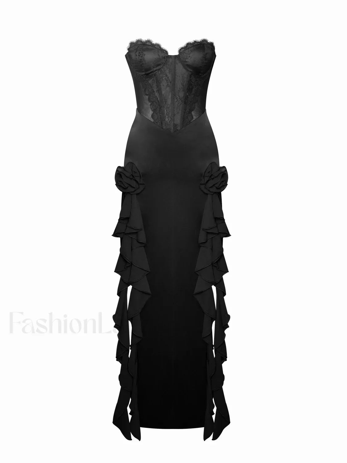Talia Black Satin Charming Lace Corset Maxi Dress