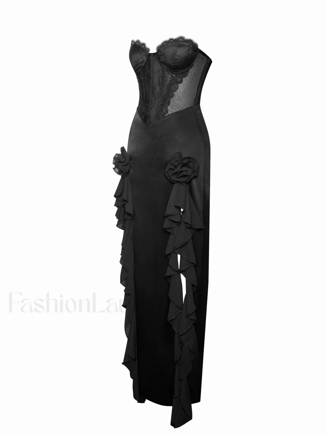 Talia Black Satin Charming Lace Corset Maxi Dress