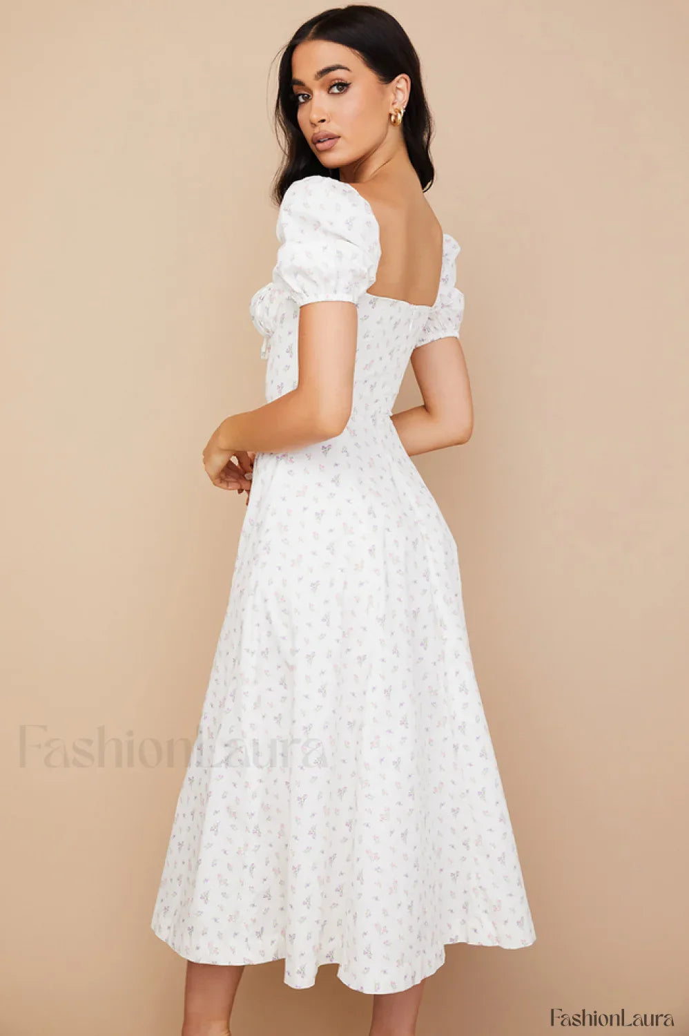 Tallulah Floral Puff Charming Sleeve Midi Dress