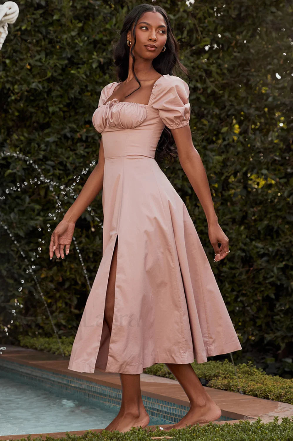 Tallulah Floral Puff Charming Sleeve Midi Dress