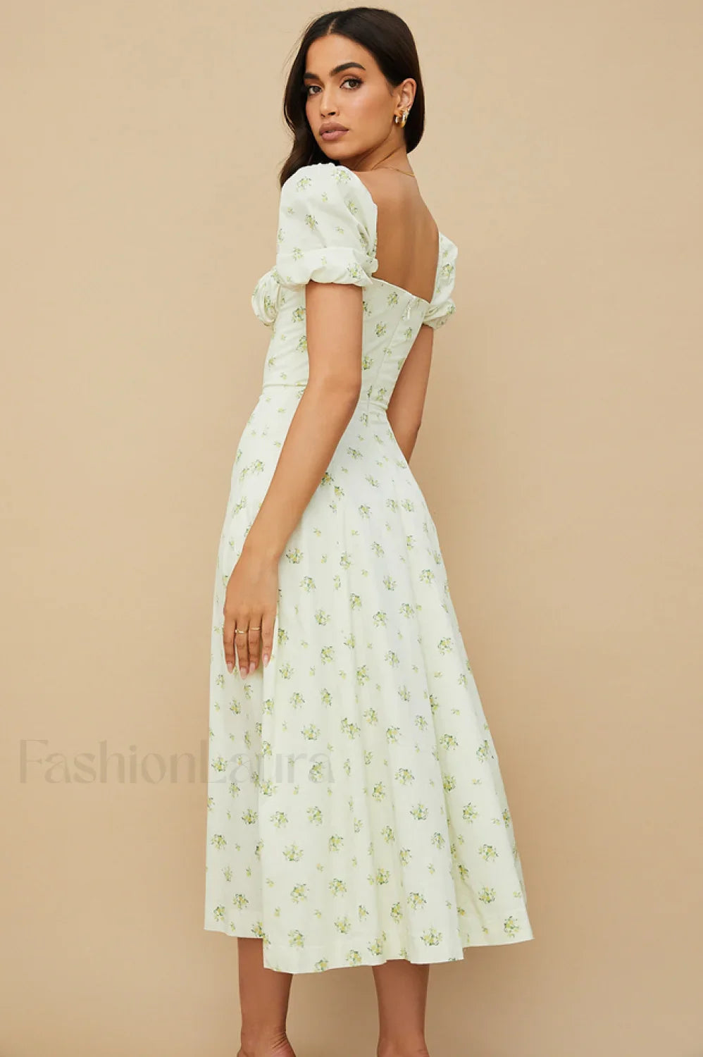 Tallulah Floral Puff Charming Sleeve Midi Dress