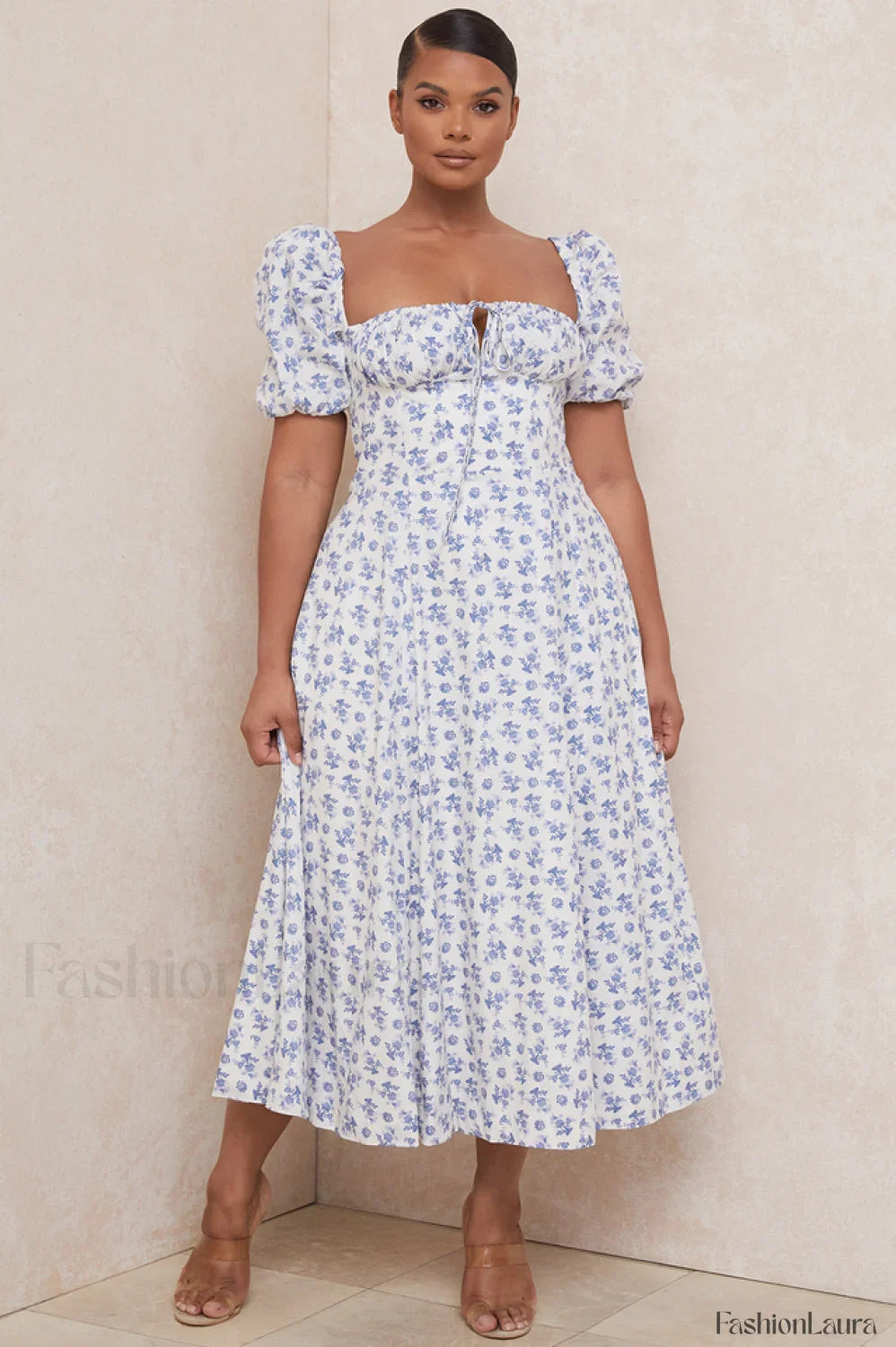 Tallulah Floral Puff Charming Sleeve Midi Dress