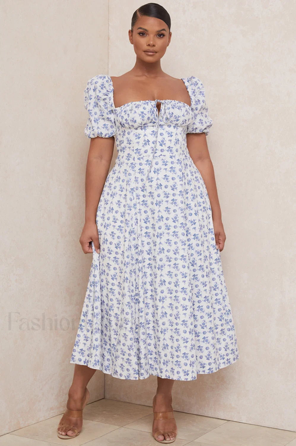 Tallulah Floral Puff Charming Sleeve Midi Dress