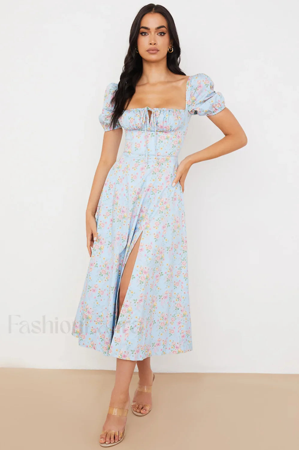 Tallulah Floral Puff Charming Sleeve Midi Dress