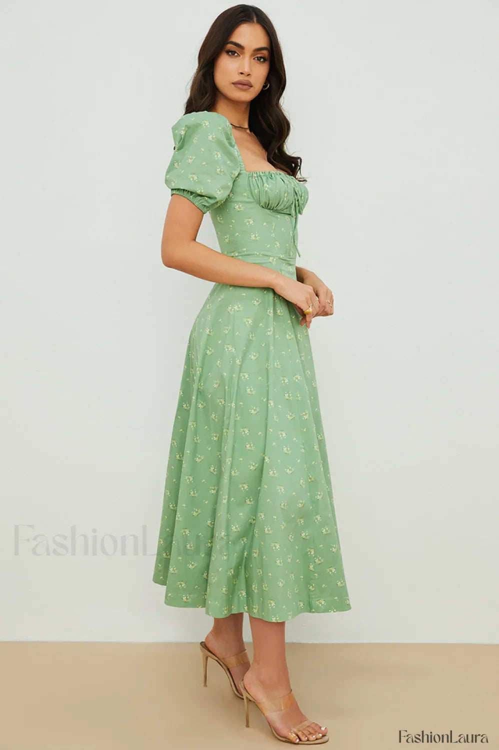Tallulah Floral Puff Charming Sleeve Midi Dress