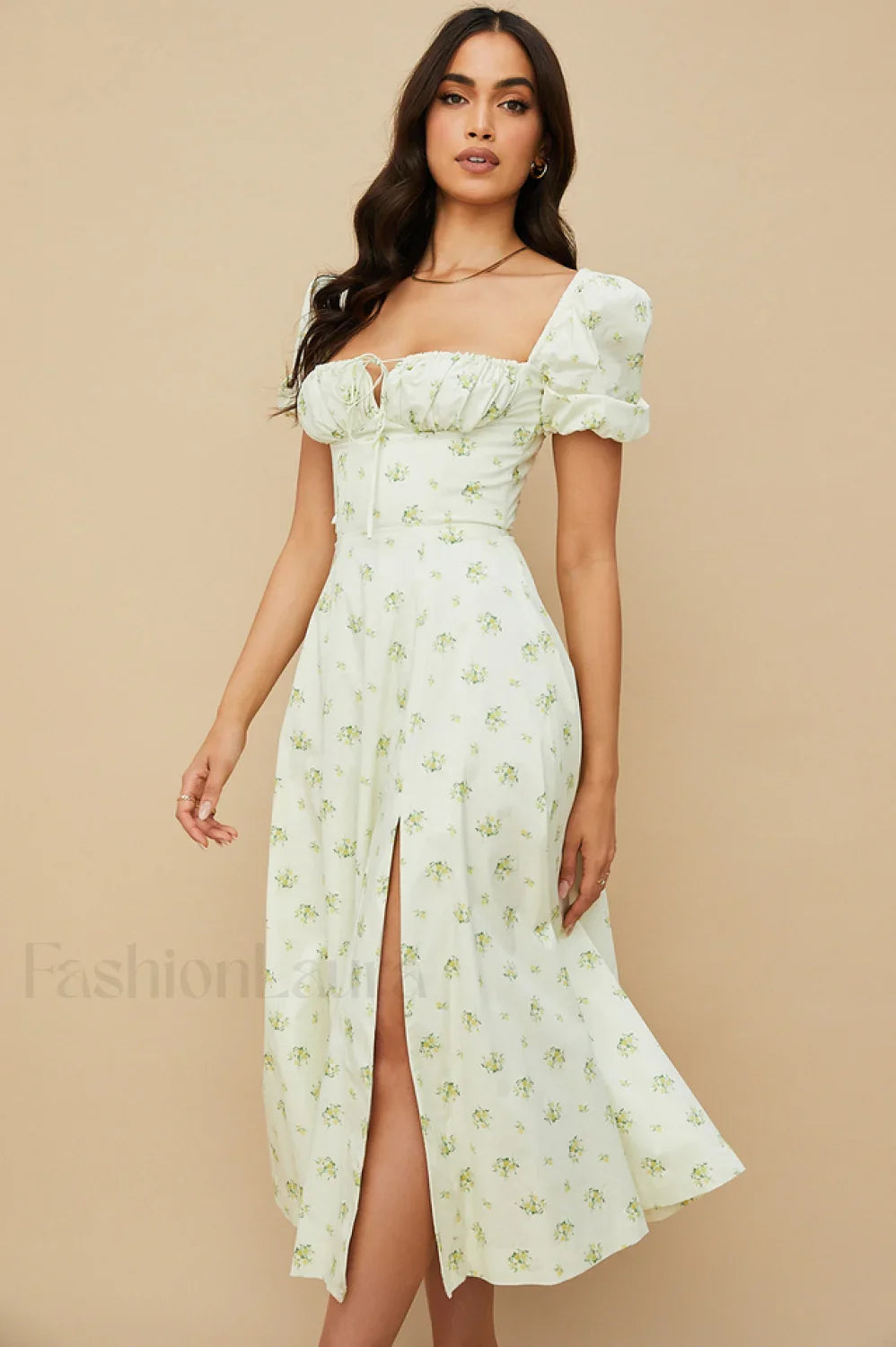 Tallulah Floral Puff Charming Sleeve Midi Dress