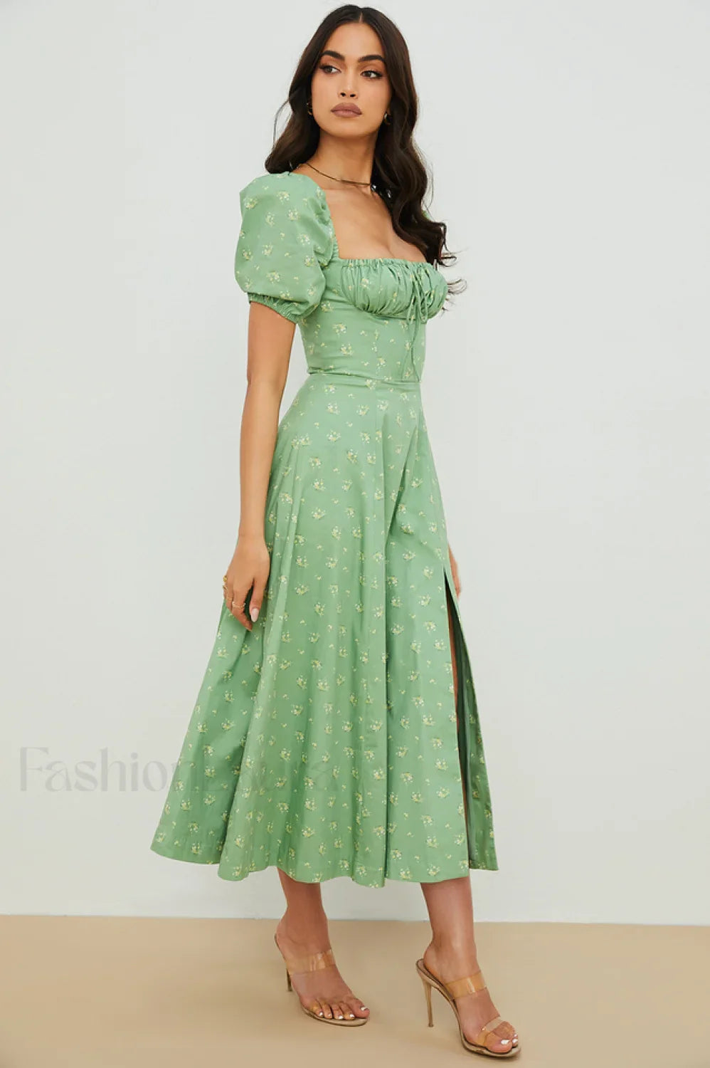 Tallulah Floral Puff Charming Sleeve Midi Dress