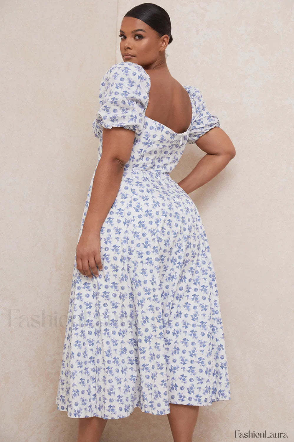 Tallulah Floral Puff Charming Sleeve Midi Dress