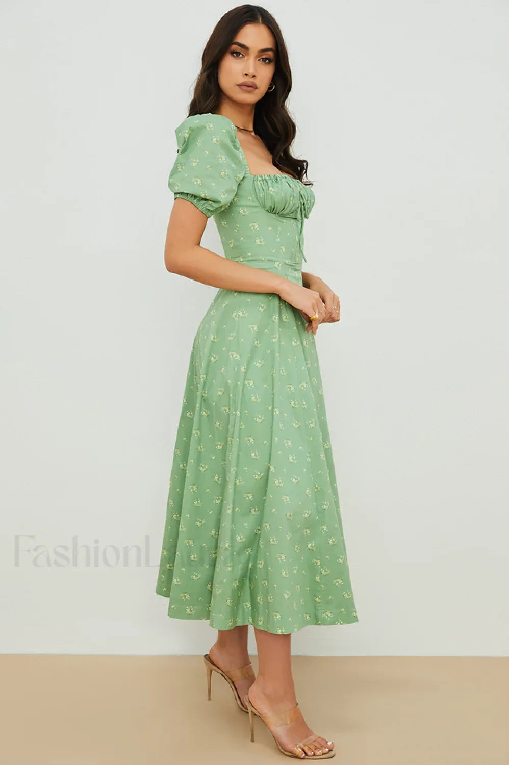 Tallulah Floral Puff Charming Sleeve Midi Dress