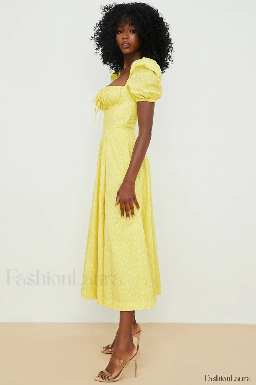 Tallulah Floral Puff Charming Sleeve Midi Dress