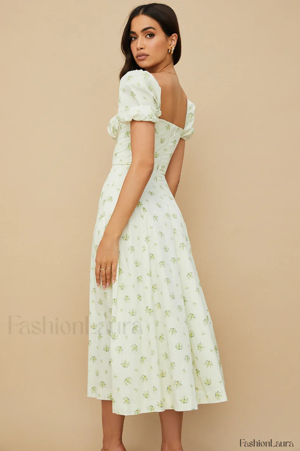 Tallulah Floral Puff Charming Sleeve Midi Dress