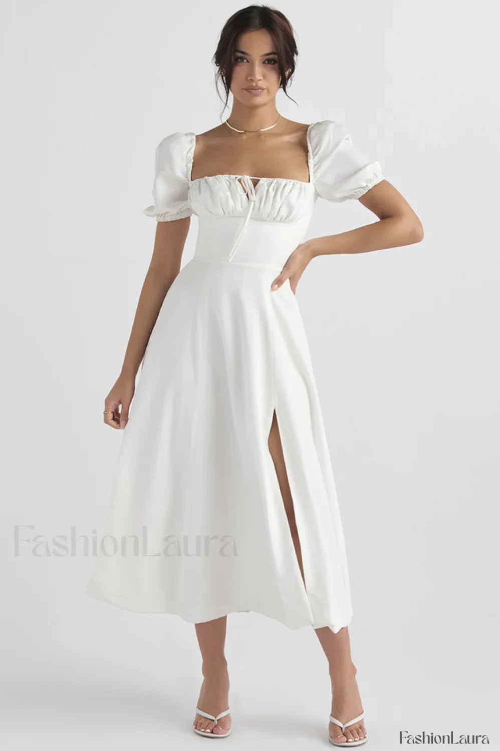 Tallulah Floral Puff Charming Sleeve Midi Dress