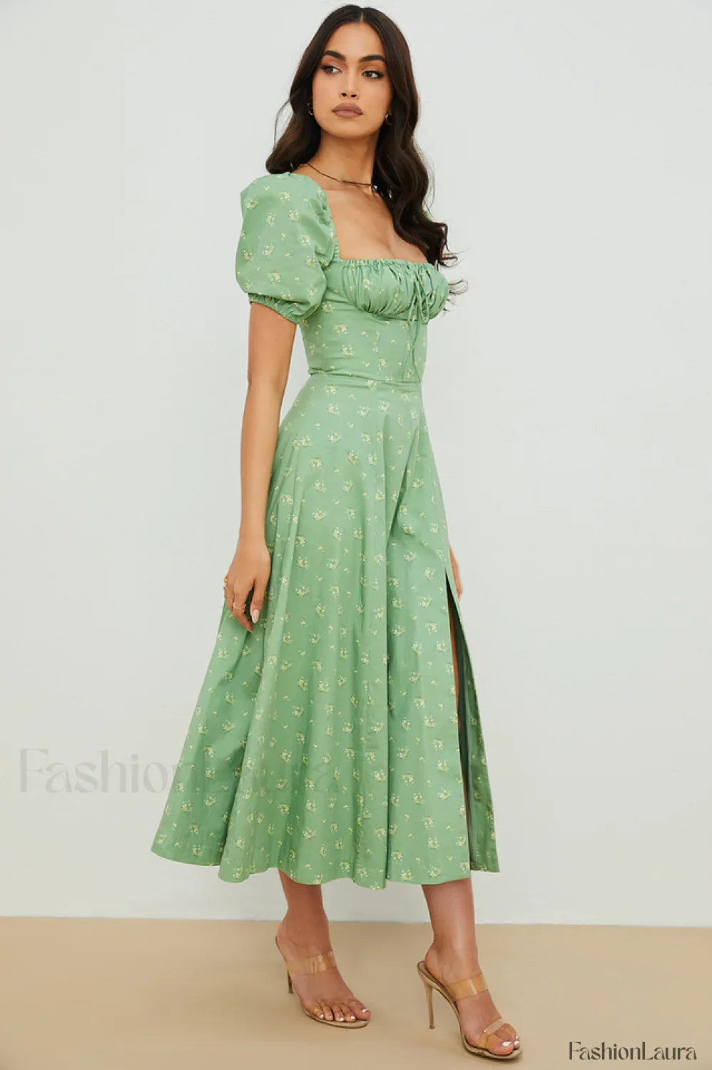 Tallulah Floral Puff Charming Sleeve Midi Dress