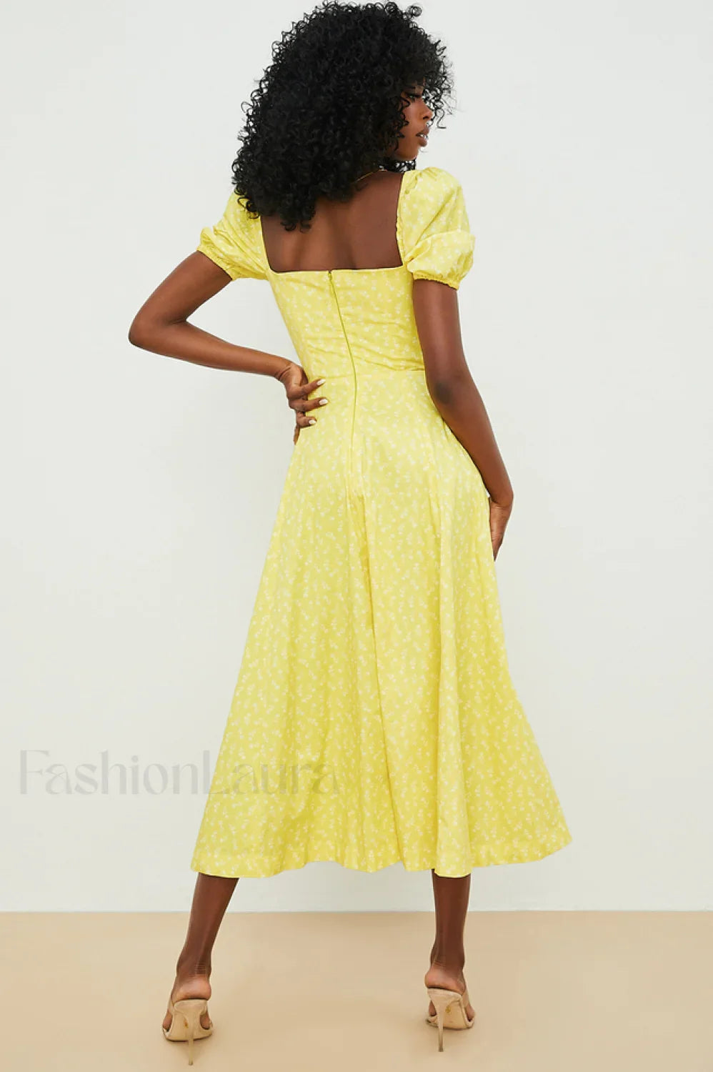 Tallulah Floral Puff Charming Sleeve Midi Dress