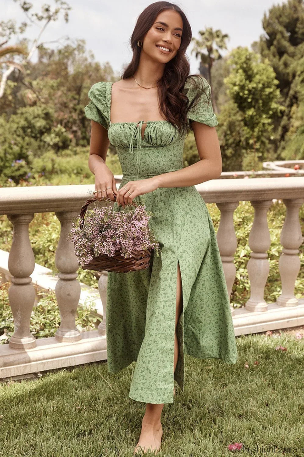 Tallulah Floral Puff Charming Sleeve Midi Dress