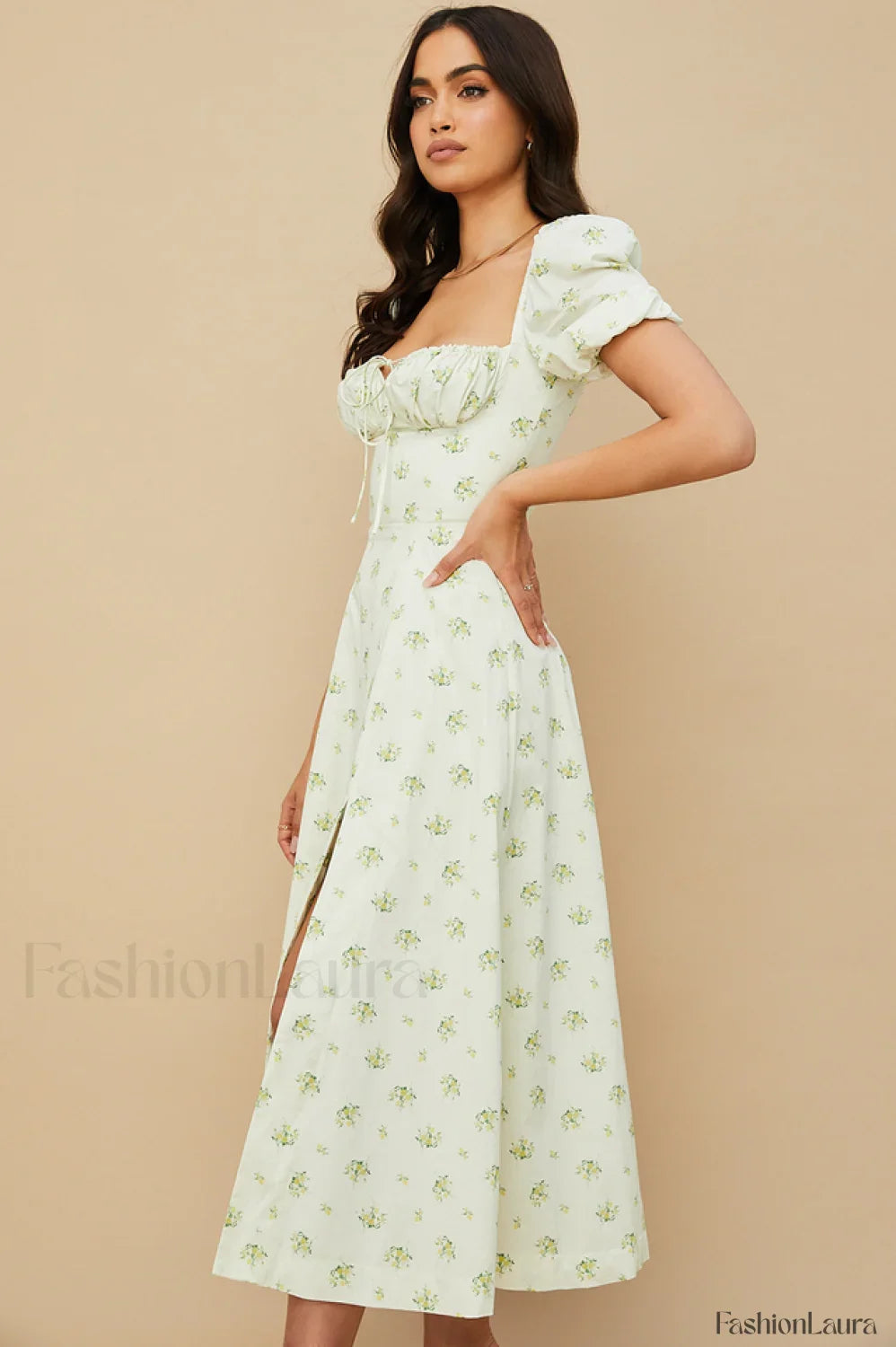 Tallulah Floral Puff Charming Sleeve Midi Dress