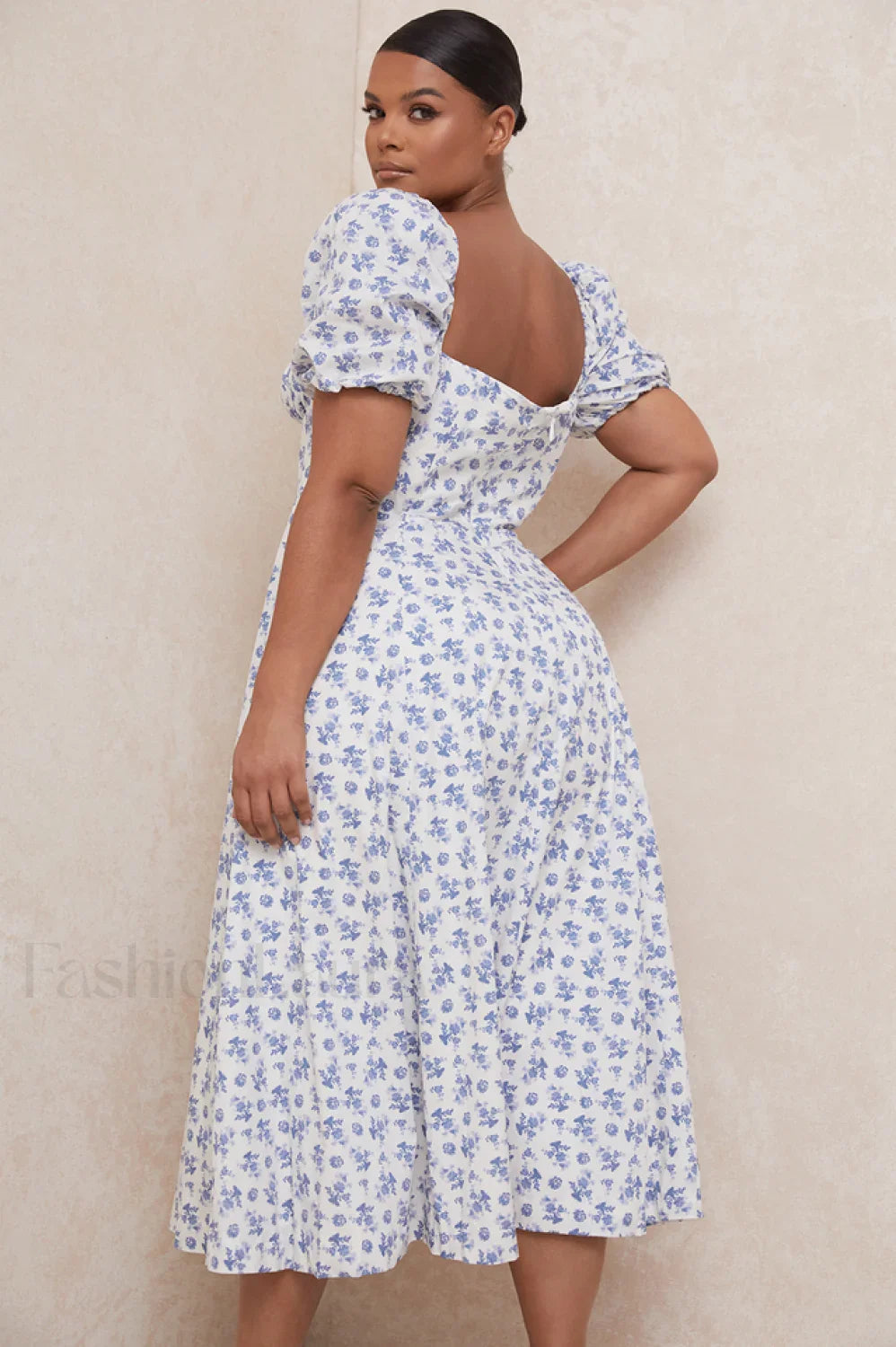 Tallulah Floral Puff Charming Sleeve Midi Dress