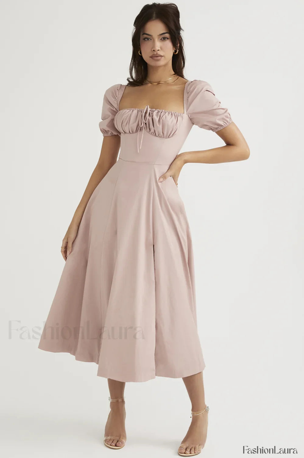 Tallulah Floral Puff Charming Sleeve Midi Dress