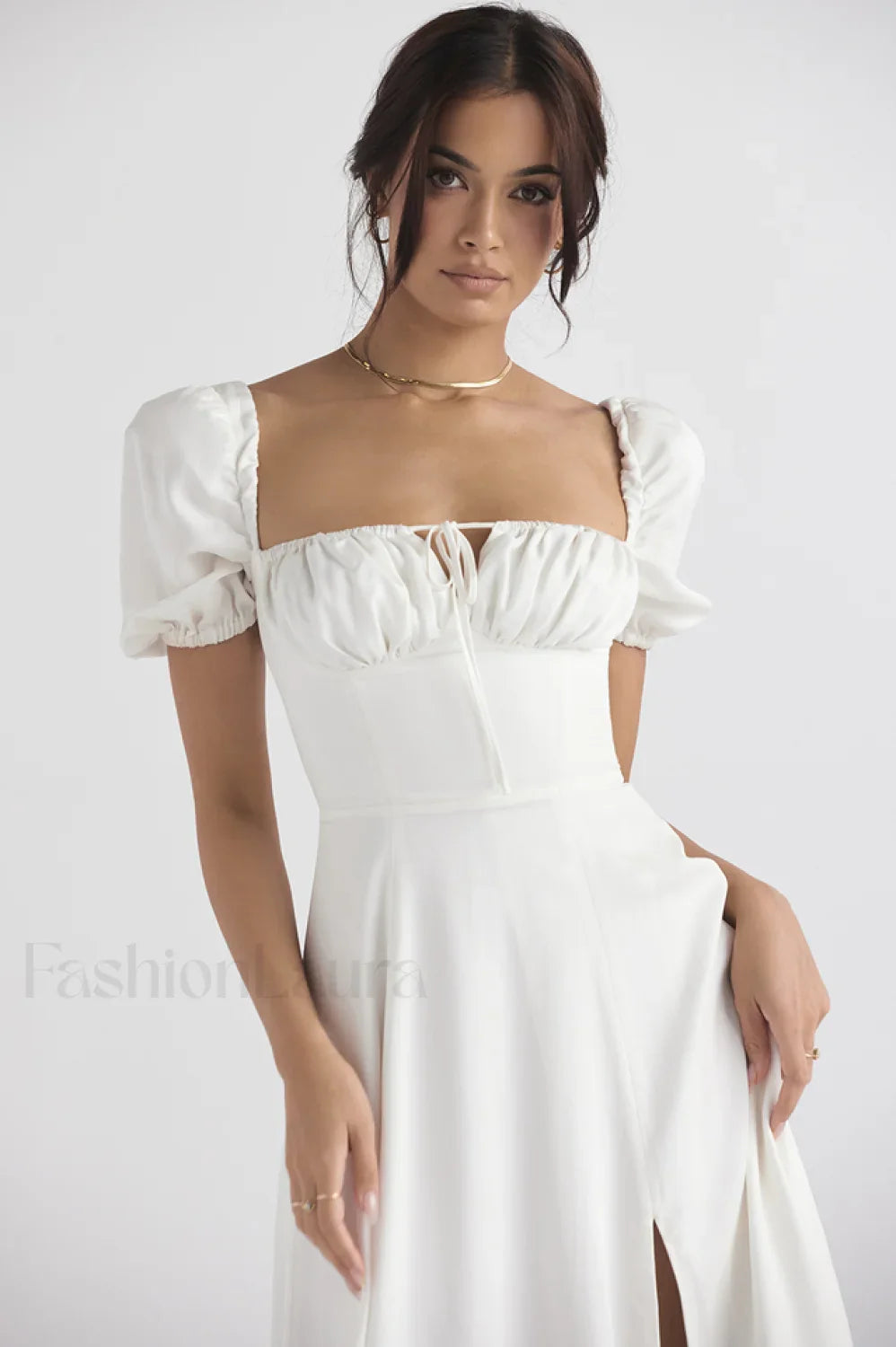 Tallulah White Puff Charming Sleeve Midi Dress