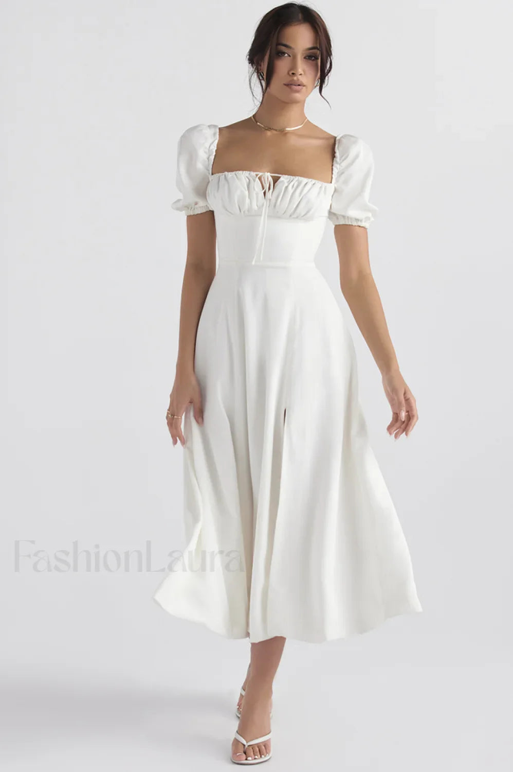 Tallulah White Puff Charming Sleeve Midi Dress XS / White
