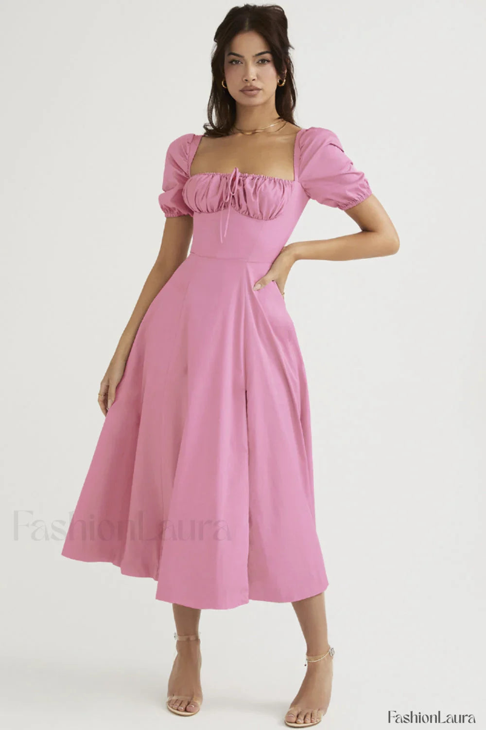 Tallulah White Puff Charming Sleeve Midi Dress