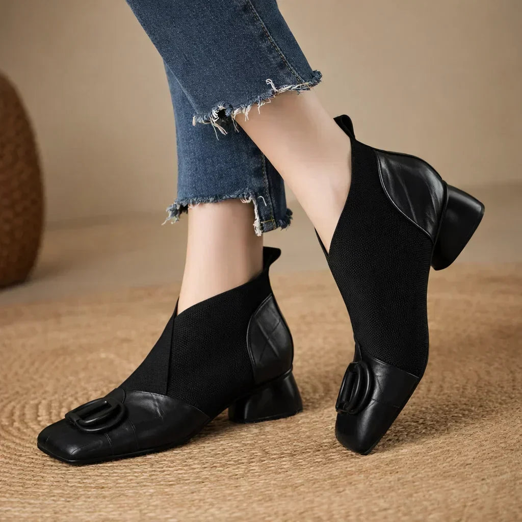 Square Toe Contrast Knit Panel Slip On Flats
